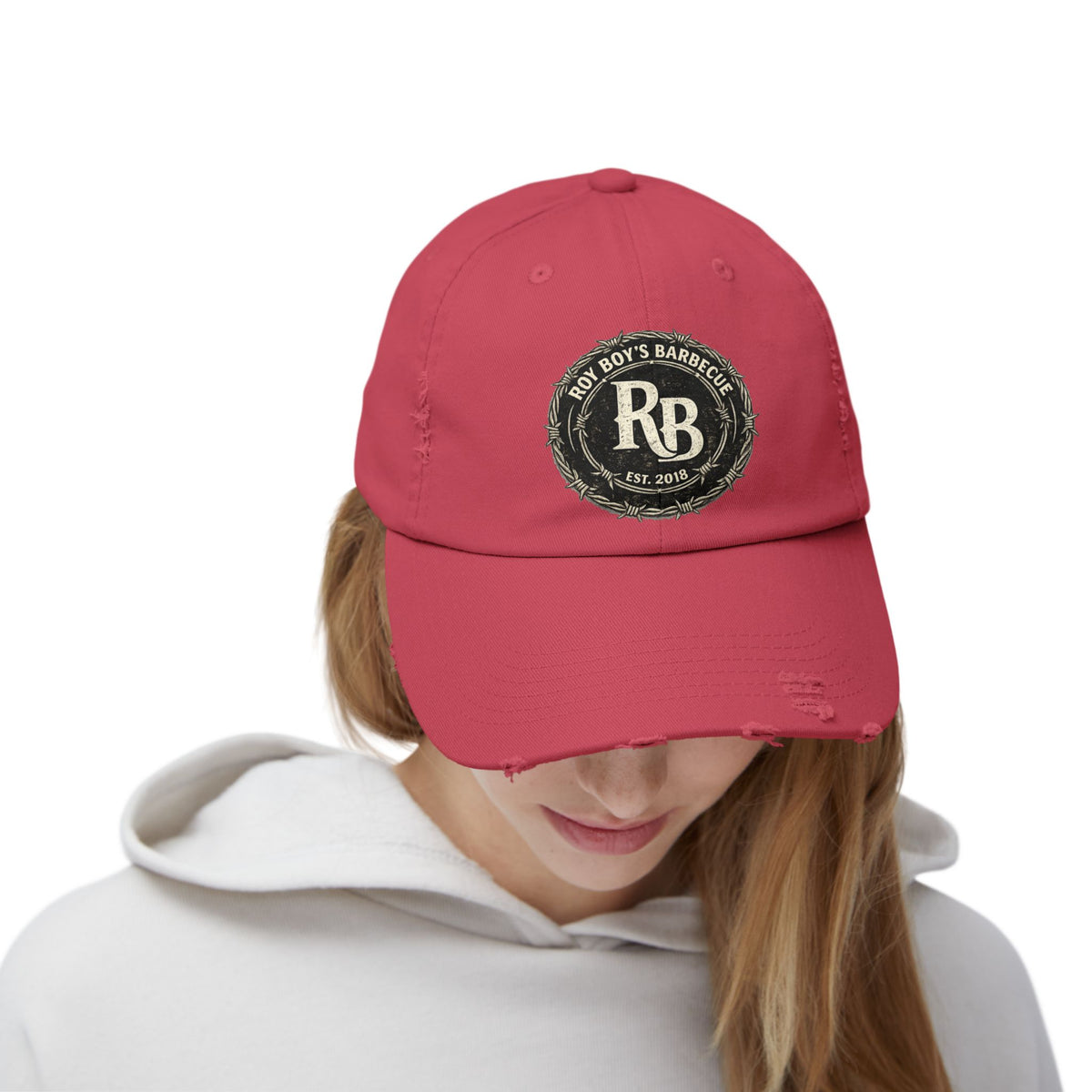Roy Boy's Barbecue Distressed Baseball Cap — "RB" Vintage Logo Dad Hat