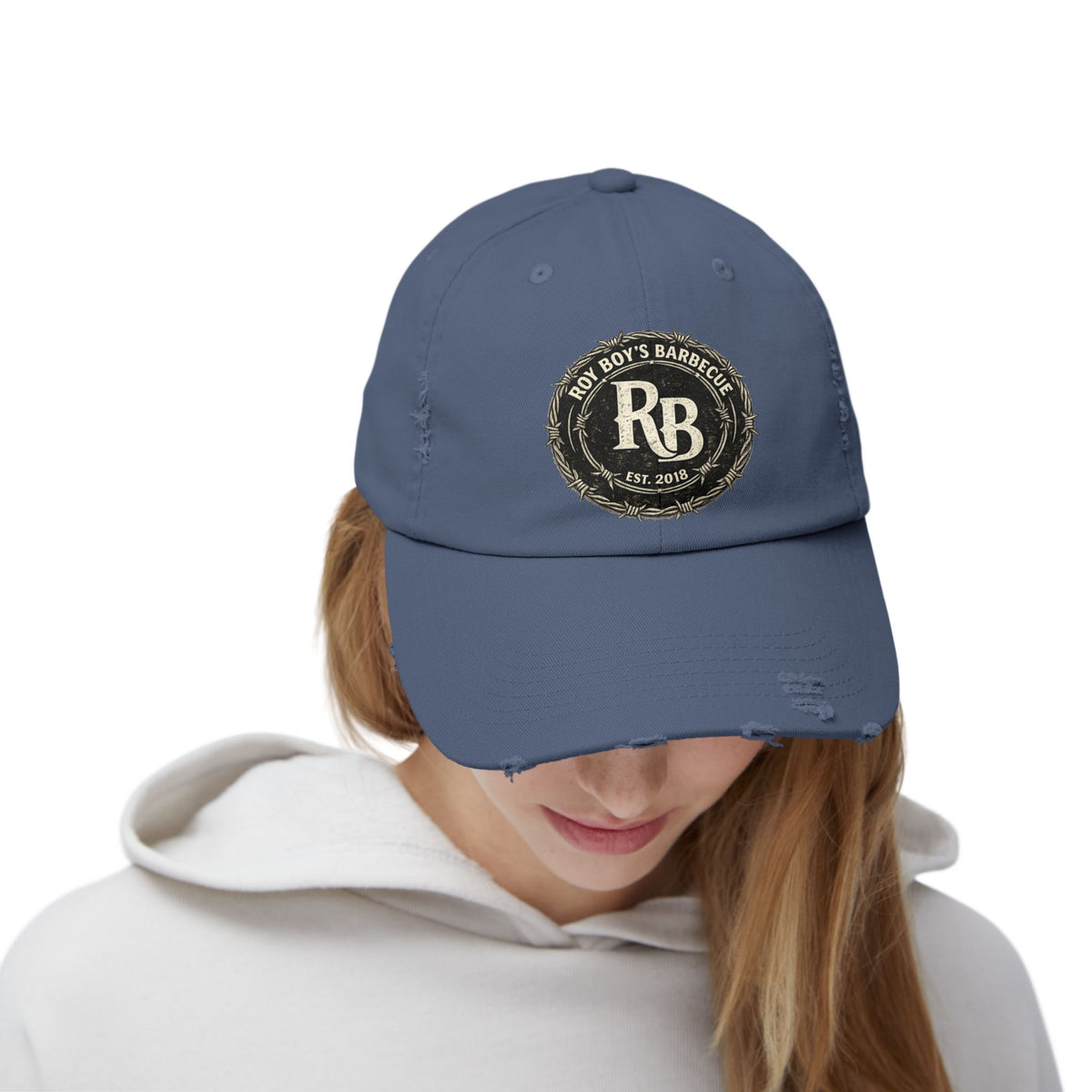 Roy Boy's Barbecue Distressed Baseball Cap — "RB" Vintage Logo Dad Hat