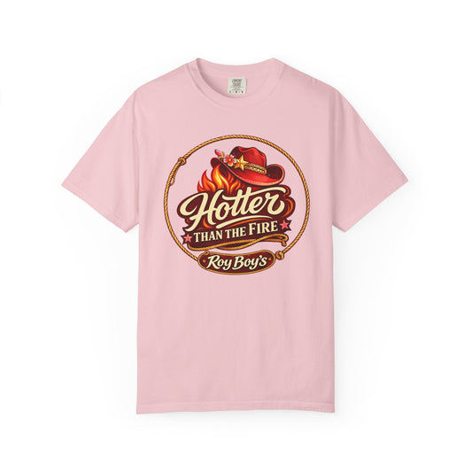 Roy Boy's Barbecue "Hotter Than the Fire" T-Shirt — Retro Cowboy Hat Design