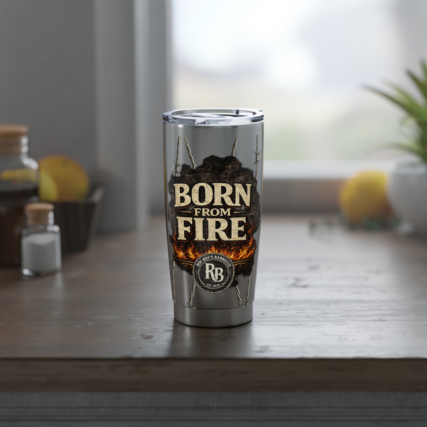 Roy Boy's Barbecue "Born From Fire" 20oz Tumbler — Insulated Stainless Steel