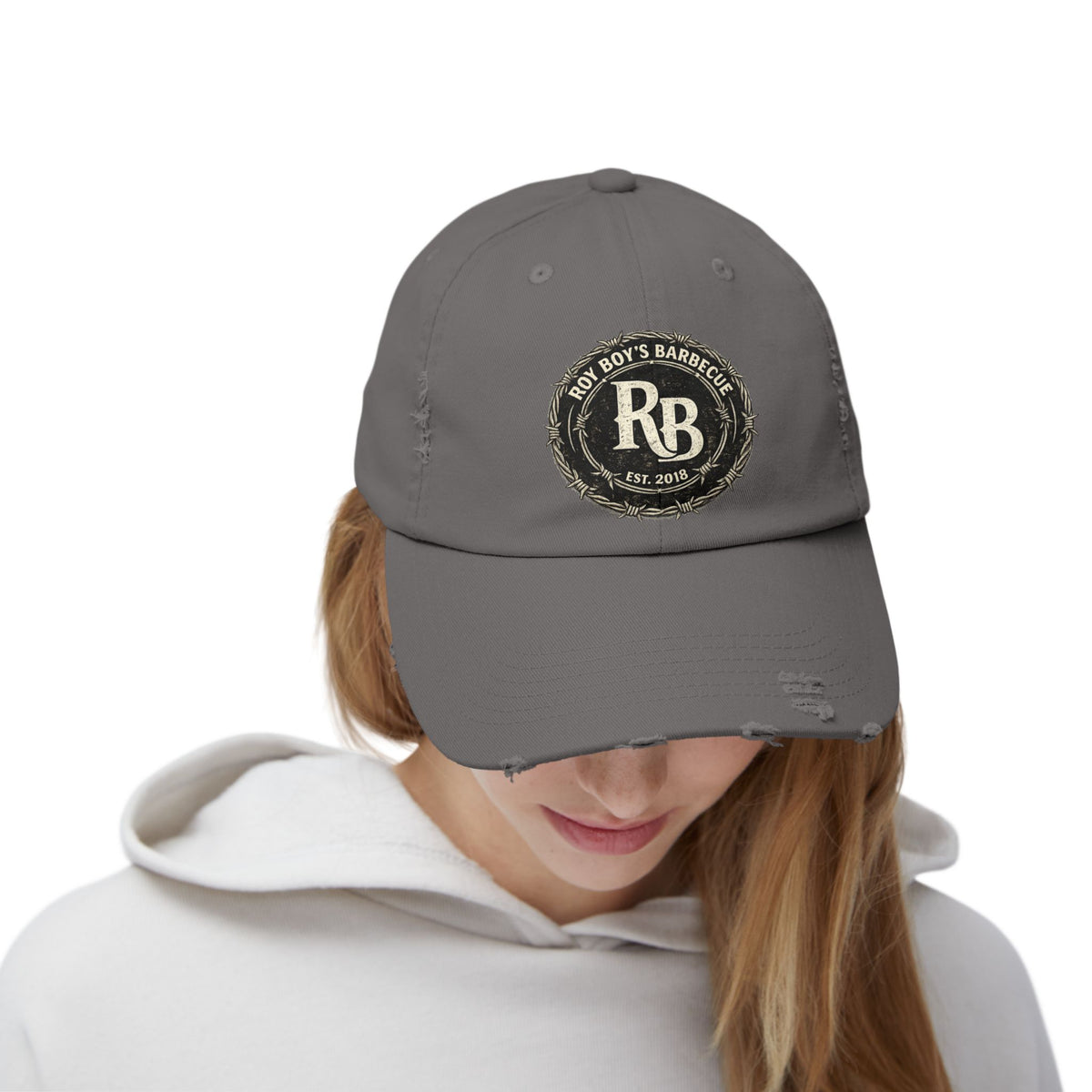 Roy Boy's Barbecue Distressed Baseball Cap — "RB" Vintage Logo Dad Hat