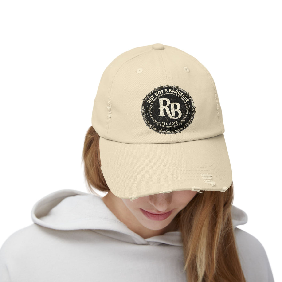 Roy Boy's Barbecue Distressed Baseball Cap — "RB" Vintage Logo Dad Hat