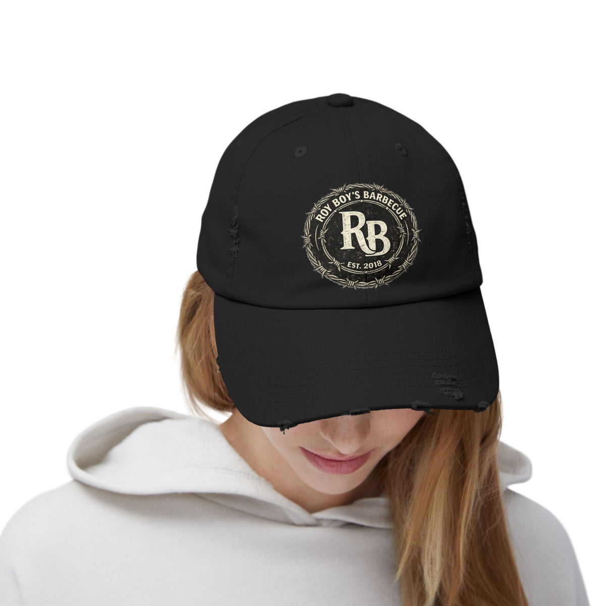Roy Boy's Barbecue Distressed Baseball Cap — "RB" Vintage Logo Dad Hat