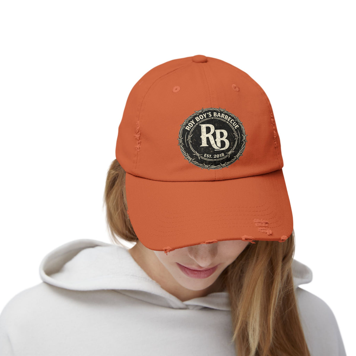 Roy Boy's Barbecue Distressed Baseball Cap — "RB" Vintage Logo Dad Hat
